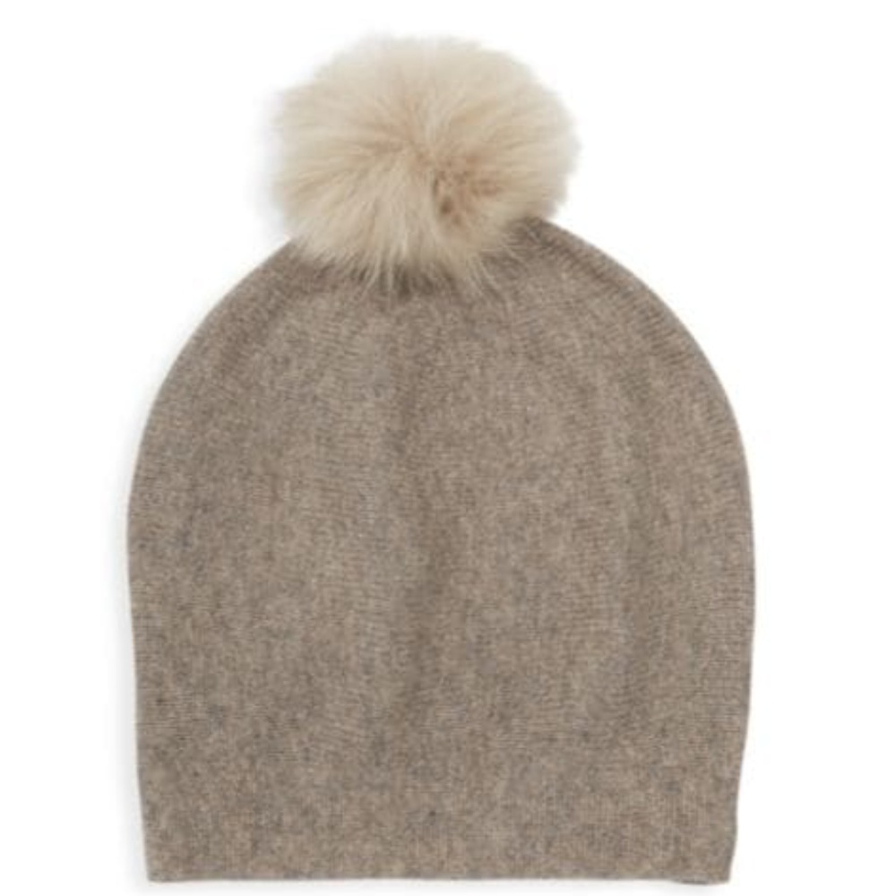 La Fiorentina Beige Knit Pom Pom Hat